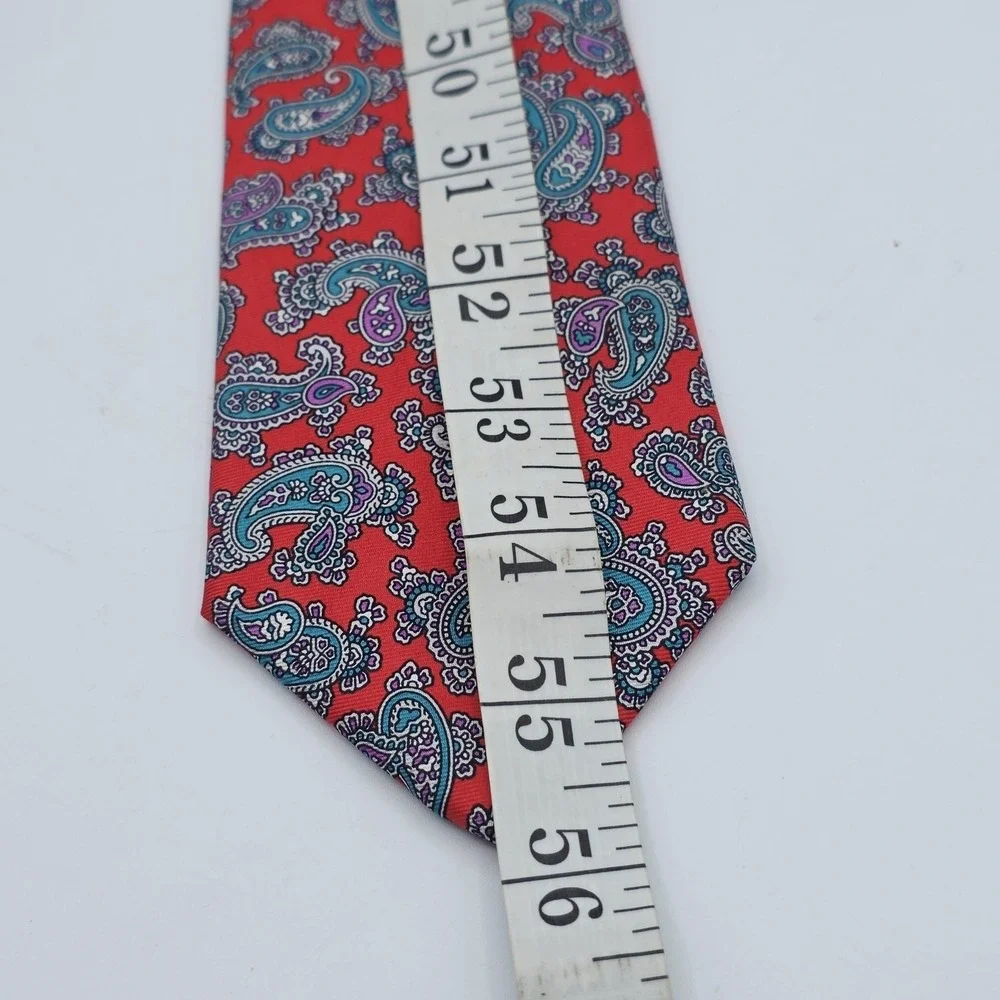 Hathaway‎ Tie Necktie Mens One Size Red Paisley 100% Silk Slim Skinny USA Made